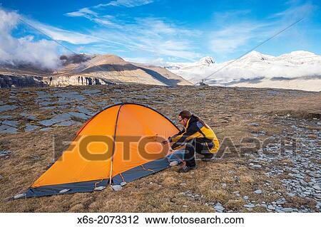 Stock Image - Camping in the National Park of Ordesa and Monte Perdido, Huesca, Spain.. Fotosearch