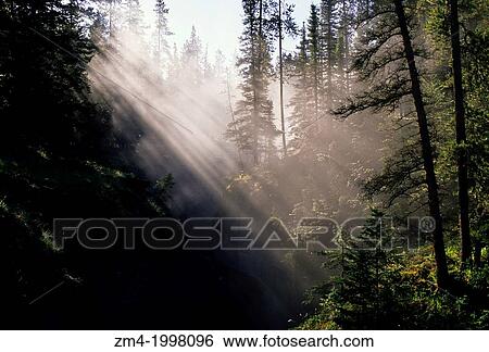 Stock Photograph - CANADA, ALBERTA, ROCKY MOUNTAINS, JASPER NATIONAL PARK, MALIGNE CANYON WITH SUN RAYS.. Fotosearch