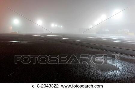 Canada, BC, Delta. Truck depot on foggy night. View Large Photo Image Stock Image - Canada, BC, Delta. Truck depot on foggy night.. Fotosearch
