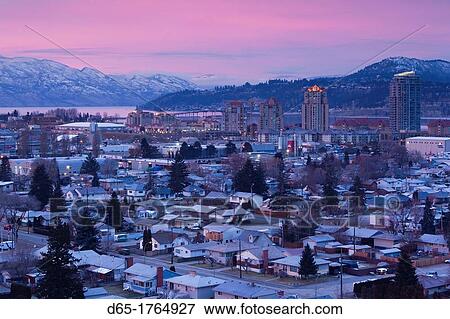 Canada, British Columbia, Okanagan Valley, Kelowna, elevated town view, dawn, winter View Large Photo Image Stock Photo - Canada, British Columbia, Okanagan Valley, Kelowna, elevated town view, dawn, winter. Fotosearch