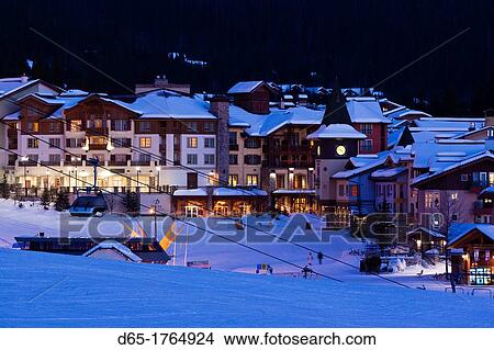 Canada, British Columbia, Sun Peaks, Sun Peaks Resort, elevated town view, winter, dusk View Large Photo Image Picture - Canada, British Columbia, Sun Peaks, Sun Peaks Resort, elevated town view, winter, dusk. Fotosearch