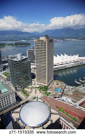 Stock Photography - Canada, British Columbia, Vancouver, downtown skyline, aerial view.. Fotosearch