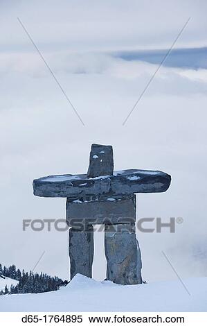 Canada, British Columbia, Whistler, Peak 2 Peak Gondola between Whistler and Blackcomb Mountains, Inuksuk, First Nation stone marker, symbol of Whistler View Large Photo Image Stock Photography - Canada, British Columbia, Whistler, Peak 2 Peak Gondola between Whistler and Blackcomb Mountains, Inuksuk, First Nation stone marker, symbol of Whistler. Fotosearch