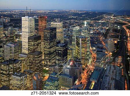 Picture - Canada, Ontario, Toronto, downtown skyline, aerial view.. Fotosearch