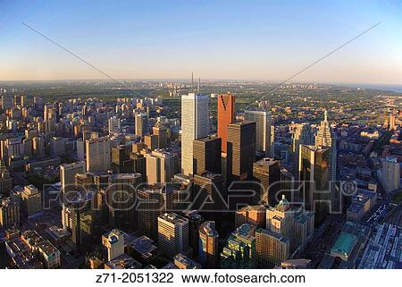 Stock Image - Canada, Ontario, Toronto, downtown skyline, aerial view.. Fotosearch