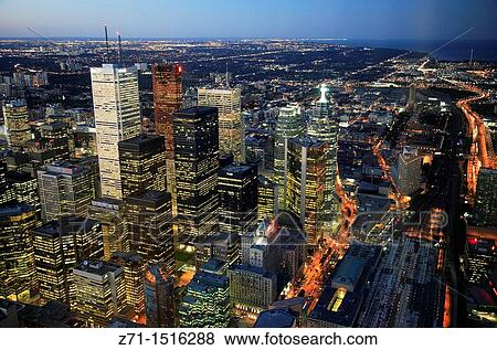 Stock Photo - Canada, Ontario, Toronto, downtown skyline, aerial view.. Fotosearch