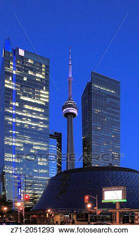 Stock Image - Canada, Ontario, Toronto, Roy Thomson Hall, CN Tower,.. Fotosearch