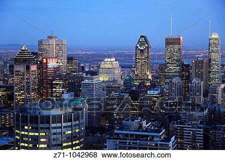 Canada, Quebec, Montreal, downtown skyline at night View Large Photo Image Stock Photo - Canada, Quebec, Montreal, downtown skyline at night. Fotosearch