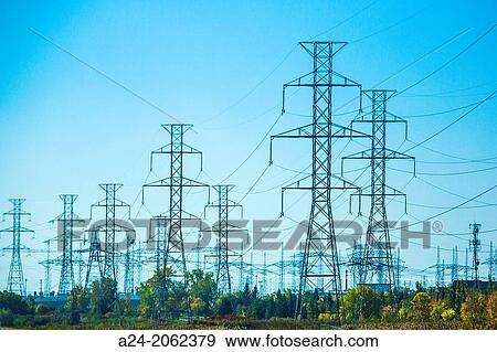 Canada, Quebec Province, near Montreal City, High voltage towers. View Large Photo Image Stock Photo - Canada, Quebec Province, near Montreal City, High voltage towers.. Fotosearch