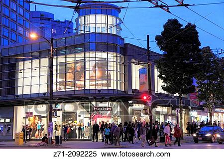 Canada, Vancouver, Robson Street, at night,. View Large Photo Image Stock Photography - Canada, Vancouver, Robson Street, at night,.. Fotosearch