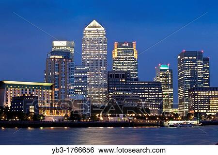 Canary Wharf Financial District At Night, Viewed Across The River Thames, London, England View Large Photo Image Stock Photograph - Canary Wharf Financial District At Night, Viewed Across The River Thames, London, England. Fotosearch