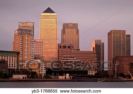 Canary Wharf Financial District At Dusk, Viewed Across The River Thames, London, England View Large Photo Image Stock Photography - Canary Wharf Financial District At Dusk, Viewed Across The River Thames, London, England. Fotosearch