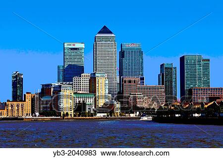 Stock Image - Canary Wharf, Viewed From Shadwell, London, England.. Fotosearch