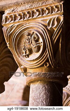 Capital in the Romanesque cloister of the monastery of Santa Maria - L? Estany - Bages - Barcelona - Catalonia - Spain - Europe View Large Photo Image Stock Photo - Capital in the Romanesque cloister of the monastery of Santa Maria - L? Estany - Bages - Barcelona - Catalonia - Spain - Europe. Fotosearch