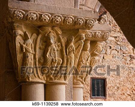 Capitals in the cloister, monastery of San Juan de la Pea, Huesca province, Aragon, Spain View Large Photo Image Stock Photo - Capitals in the cloister, monastery of San Juan de la Pea, Huesca province, Aragon, Spain. Fotosearch