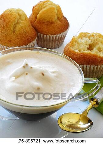 Cappuccino coffee with muffins View Large Photo Image Stock Image - Cappuccino coffee with muffins. Fotosearch