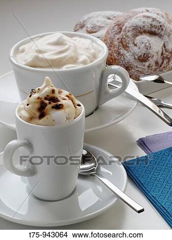 Cappuccinos and pastries View Large Photo Image Picture - Cappuccinos and pastries. Fotosearch