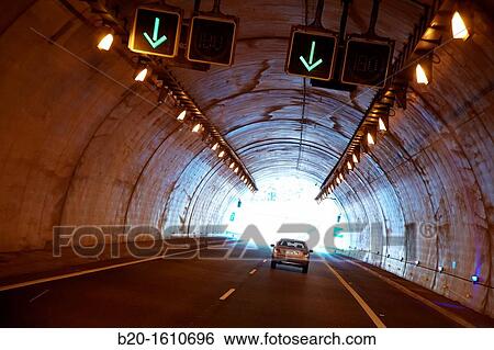 Stock Photograph - Car, Traffic, Tunnel Road, Highway, Basque Country, Spain. Fotosearch