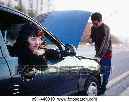 Stock Image - Car trouble. Daejeon, South Korea. Fotosearch