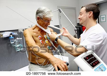 Stock Photograph - cardiology stress test, Myocardial perfusion scintigraphy in effort, Nuclear medicine, Onkologikoa Hospital, Oncology Institute, Case Center for prevention, diagnosis and treatment of cancer, Donostia, San Sebastian, Gipuzkoa, Basque Country, Spain. Fotosearch