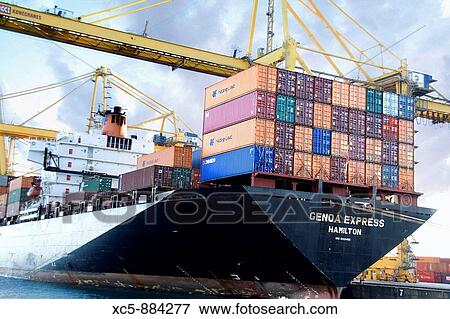 Cargo and cranes Barcelona Harbour, Catalonia, Spain View Large Photo Image Stock Photo - Cargo and cranes Barcelona Harbour, Catalonia, Spain. Fotosearch