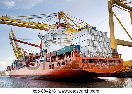 Cargo and cranes Barcelona Harbour, Catalonia, Spain View Large Photo Image Stock Photo - Cargo and cranes Barcelona Harbour, Catalonia, Spain. Fotosearch