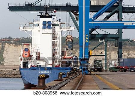 Cargo loading containers. Port of Bilbao, Biscay, Basque Country, Spain View Large Photo Image Stock Photograph - Cargo loading containers. Port of Bilbao, Biscay, Basque Country, Spain. Fotosearch