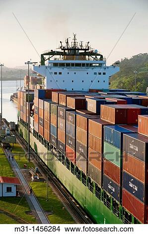 Cargo ship at Miraflores Locks Panama Canal Panama City, Panama, Central America View Large Photo Image Picture - Cargo ship at Miraflores Locks Panama Canal Panama City, Panama, Central America. Fotosearch