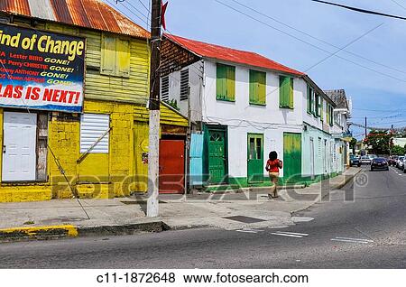 Caribbean, Saint Kitts and Nevis, Basseterre, Street scene View Large Photo Image Stock Photo - Caribbean, Saint Kitts and Nevis, Basseterre, Street scene. Fotosearch