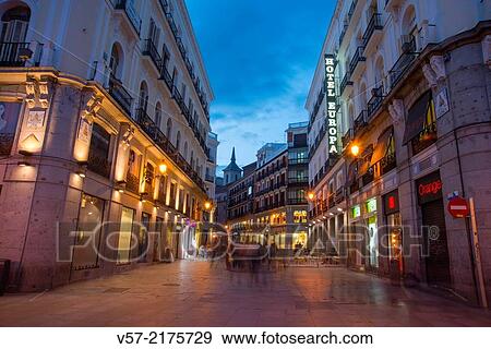 Carmen street, night view. Madrid, Spain. View Large Photo Image Stock Photo - Carmen street, night view. Madrid, Spain.. Fotosearch