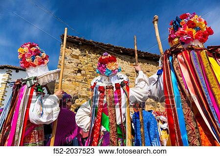 Stock Image - Carnival of Zamarrones, Belmonte village, Polaciones valley, Cantabria, Spain, Europe.. Fotosearch