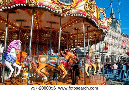 Carousel at Christmas time. Plaza Mayor, Madrid, Spain. View Large Photo Image Stock Photograph - Carousel at Christmas time. Plaza Mayor, Madrid, Spain.. Fotosearch