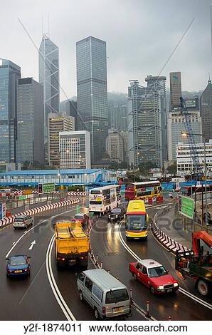 cars, buses and trucks with Hong Kong skyline at Central View Large Photo Image Stock Image - cars, buses and trucks with Hong Kong skyline at Central. Fotosearch