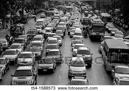 Stock Image - Cars in the Bangkok Rushhoure. Fotosearch