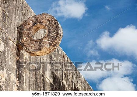 Stock Photo - Carved stone hoop on the Great Ball Court, Chichen Itza, Yucatan Peninsula, Quintana Roo, Mexico. Fotosearch