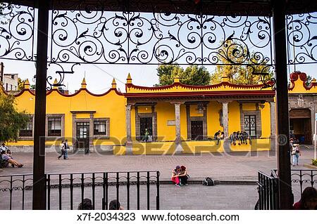 Stock Image - Casa De Cortes, Casa Municipal, Plaza Hidalgo, Coyoacan, Mexico City, Mexico.. Fotosearch