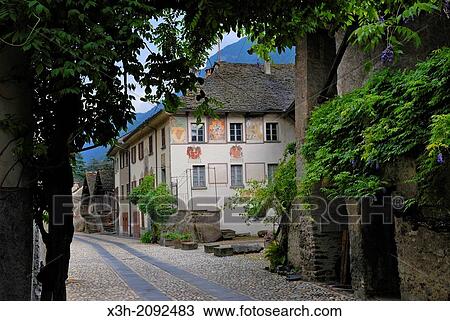 Stock Image - Casa Stanga was used as an inn, Giornico, Canton Ticino, Switzerland, Europe.. Fotosearch