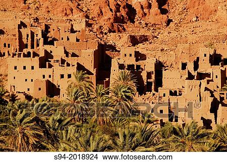 Casbah and palm grove in Ait Zilal near Tinherir, Morocco. View Large Photo Image Picture - Casbah and palm grove in Ait Zilal near Tinherir, Morocco.. Fotosearch
