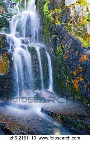 Stock Image - Cascade on Sunbeam Creek, Mount Rainier National Park, Washington USA.. Fotosearch