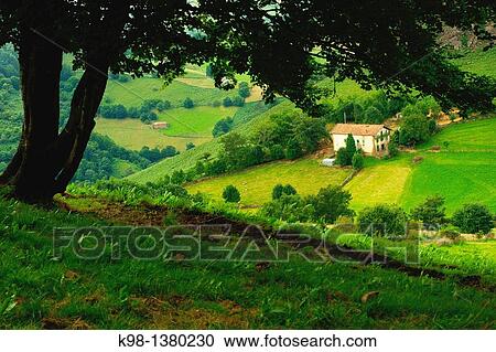 Stock Image - Caserio Echegaray, GR11 long distance footpath, Baztan Navarra Pyrenees Mountains Spain. Fotosearch