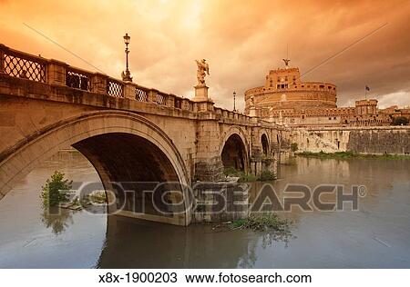 Stock Image - Castel Sant? Angelo Mausoleum of Hadrian, reflected in the Tevere river, Rome, Italy. Fotosearch