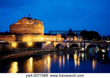 Castel Sant'Angelo or Mausoleum of Hadrian and Bridge Sant'Angelo, Rome, Italy. View Large Photo Image Stock Photo - Castel Sant'Angelo or Mausoleum of Hadrian and Bridge Sant'Angelo, Rome, Italy.. Fotosearch