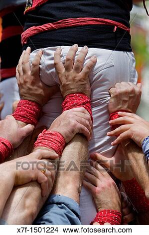Castellers de Sants? Castellers? building human tower, a Catalan tradition Pla? a Bonet i Moixi Barcelona, Spain View Large Photo Image Picture - Castellers de Sants? Castellers? building human tower, a Catalan tradition Pla? a Bonet i Moixi Barcelona, Spain. Fotosearch