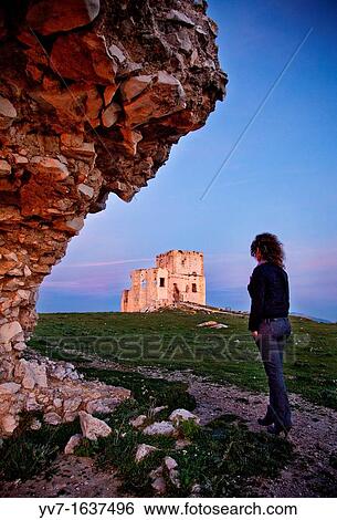 Stock Photograph - Castillo de la Estrella from the ruins of the wall surrounding the castle Teba, Malaga, Andalusia, Spain. Fotosearch