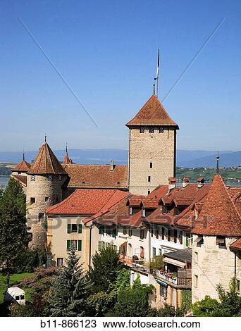 castle and citywall of Murten, Morat, canton of Fribourg, Switzerland View Large Photo Image Stock Image - castle and citywall of Murten, Morat, canton of Fribourg, Switzerland. Fotosearch