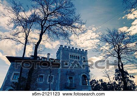 Stock Image - Castle and forest. Castillo Bosque de la Zoreda Hotel. Oviedo, Asturias, Spain. Europe.. Fotosearch