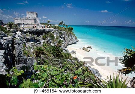 Castle and watchtower, Mayan ruins of Tulum (1200-1524). Quintana Roo, Mexico View Large Photo Image Picture - Castle and watchtower, Mayan ruins of Tulum (1200-1524). Quintana Roo, Mexico. Fotosearch