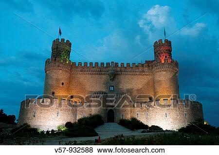 Castle at night. Manzanares El Real, Madrid province, Spain. View Large Photo Image Stock Photo - Castle at night. Manzanares El Real, Madrid province, Spain.. Fotosearch
