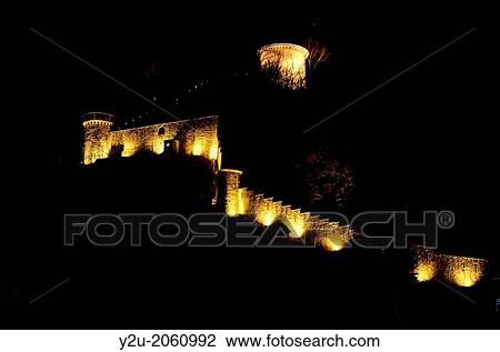 Castle Fortini della fame illuminated at night, Ticino, Switzerland View Large Photo Image Stock Image - Castle Fortini della fame illuminated at night, Ticino, Switzerland. Fotosearch