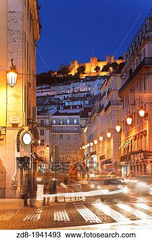 Stock Image - castle from rossio square in lisbon. portugal. Fotosearch